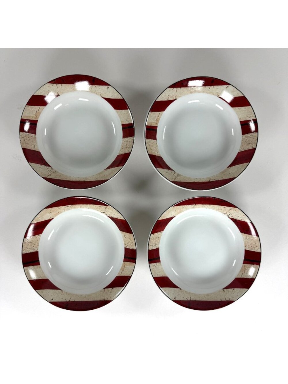 Warren Kimble Colonial By Sakura Salad Bowls Set Of 4 Red White Striped Design 7